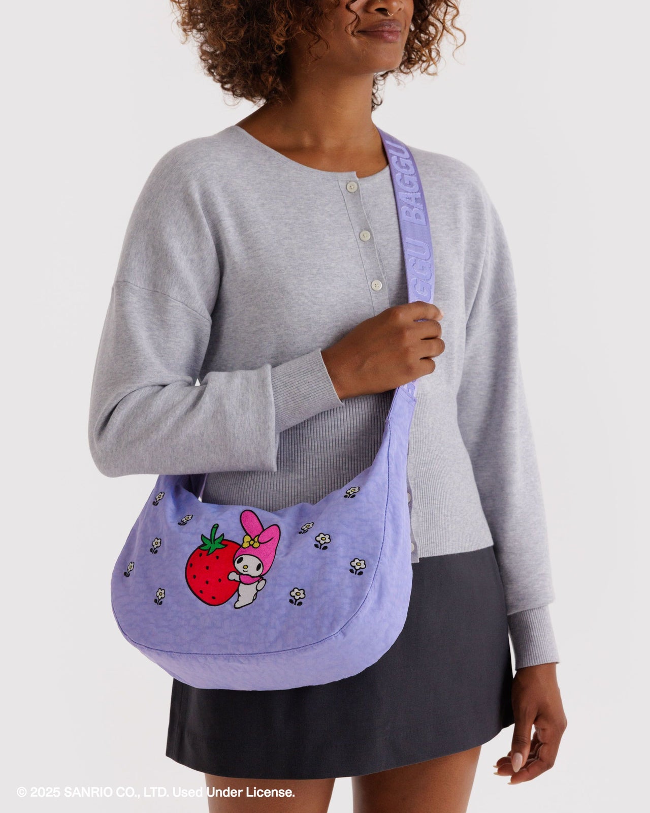 Medium Nylon Crescent Bag - Embroidered My Melody Strawberry