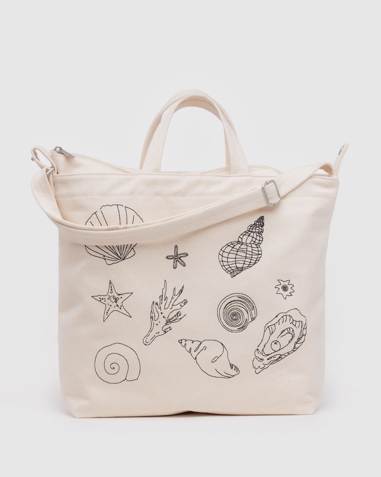 Horizontal Zip Duck Bag - Embroidered Shells