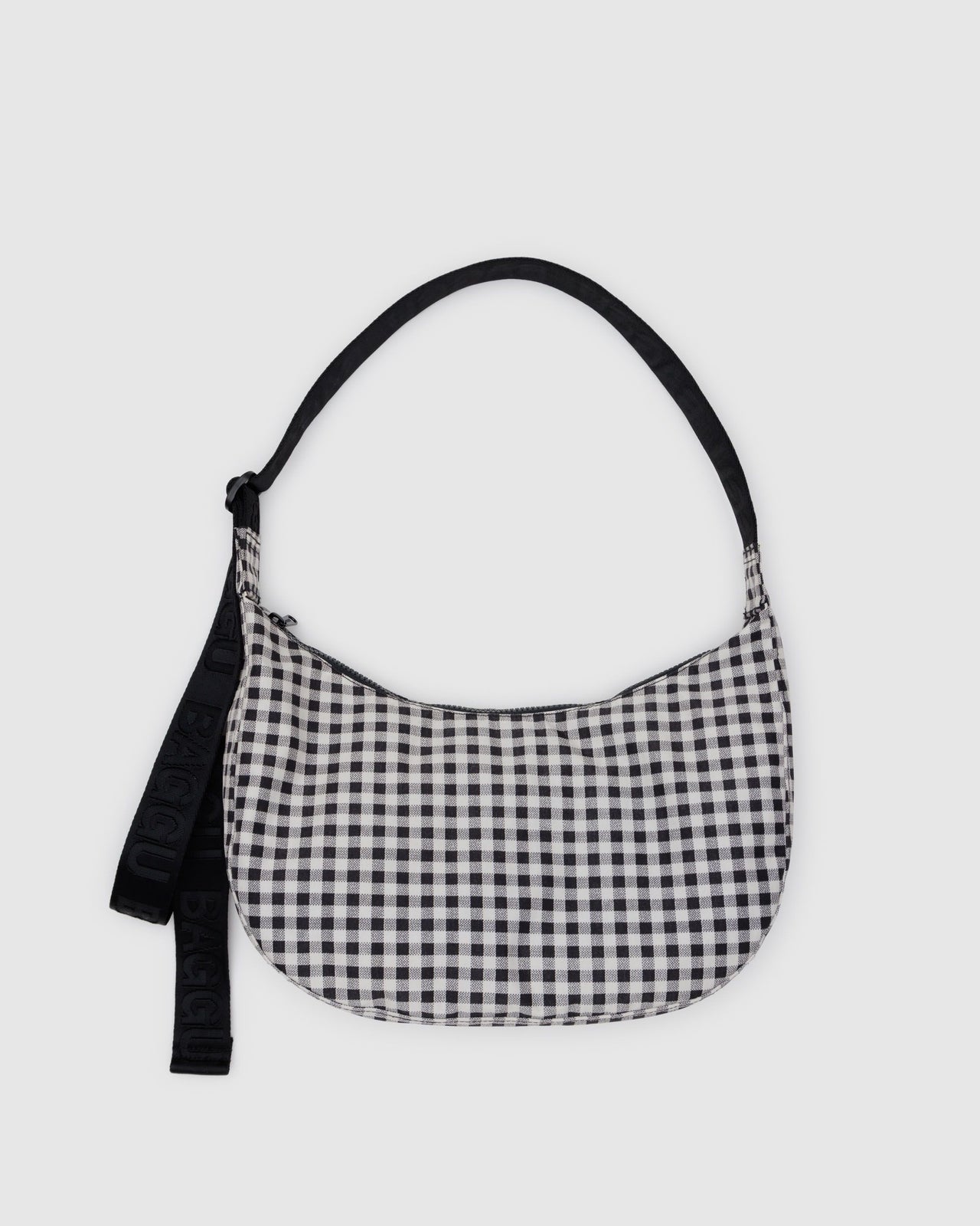 Medium Nylon Crescent Bag - Black & White Gingham