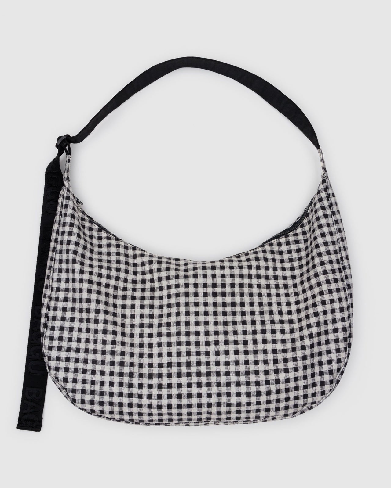 Large Nylon Crescent Bag - Black & White Gingham