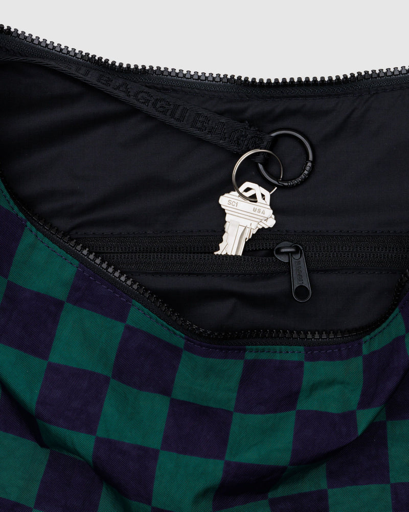 BAGGU Wholesale Crescent Bags Large Nylon Crescent Bag - Navy Green Check