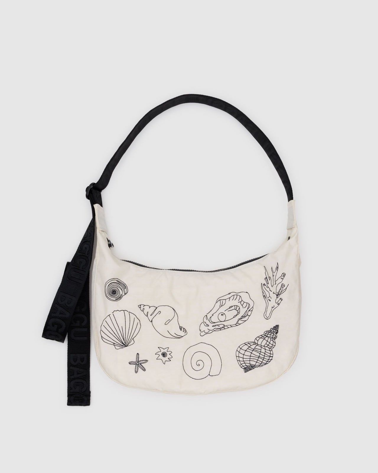 Medium Nylon Crescent Bag - Embroidered Shells