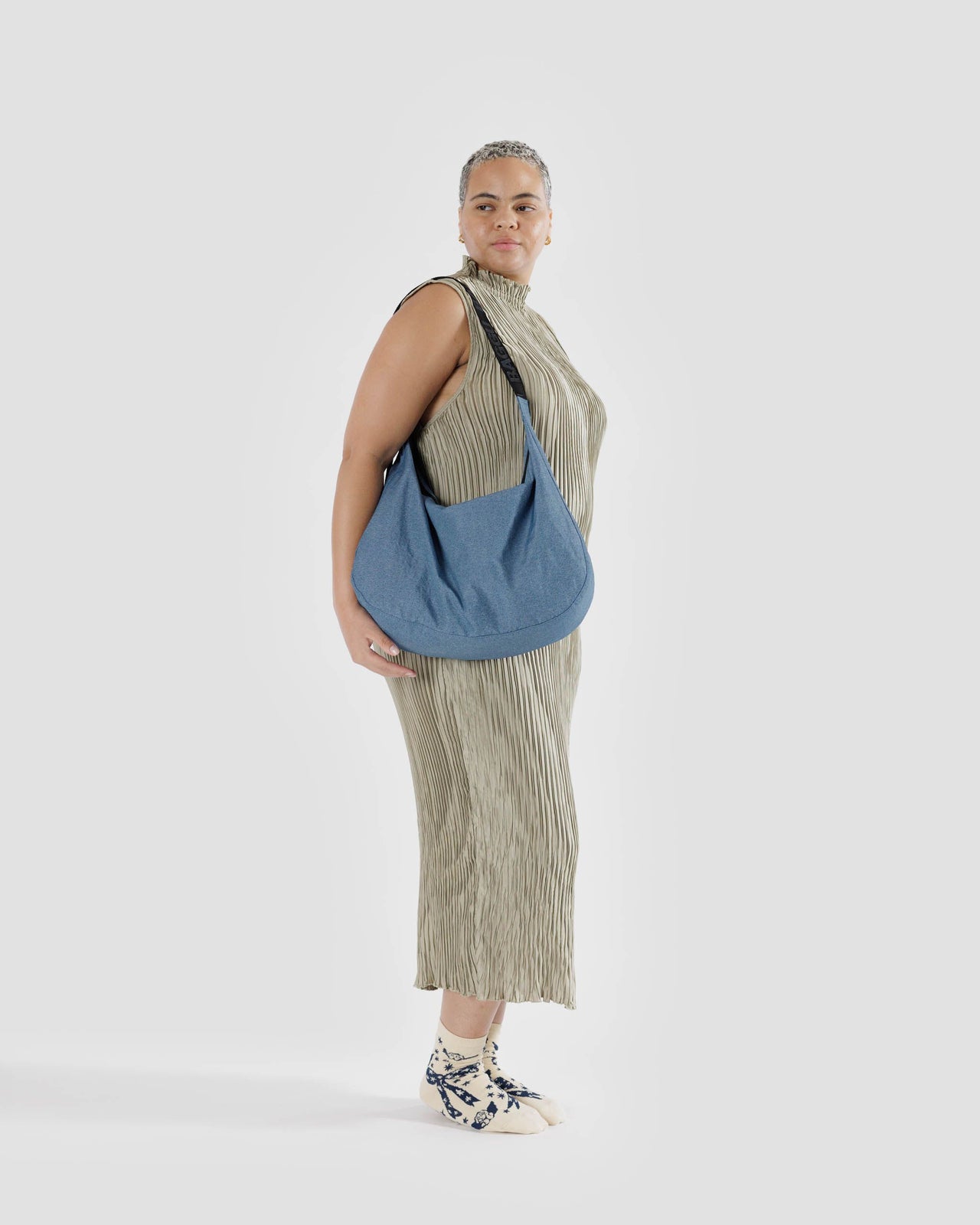 Large Nylon Crescent Bag - Digital Denim