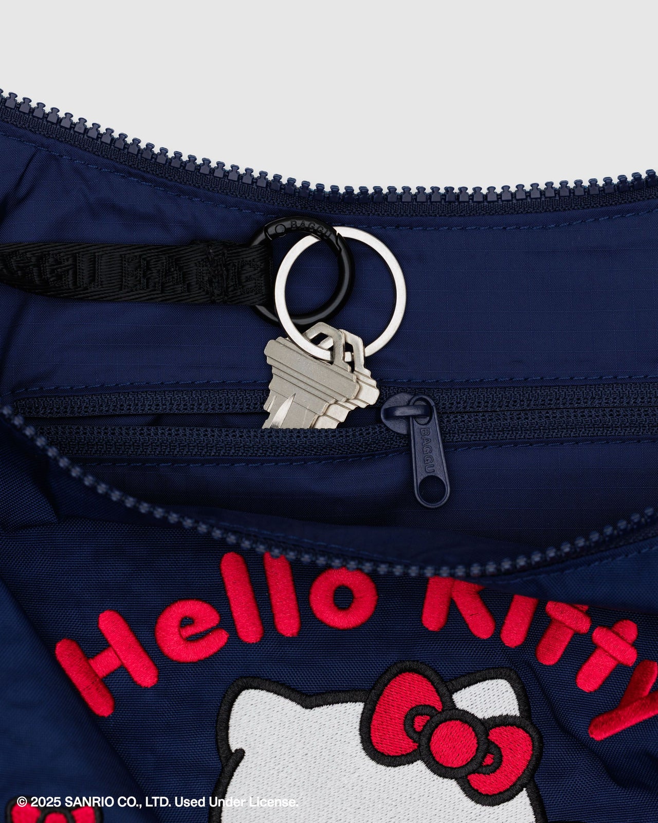 Medium Nylon Crescent Bag - Embroidered Hello Kitty & Teddy