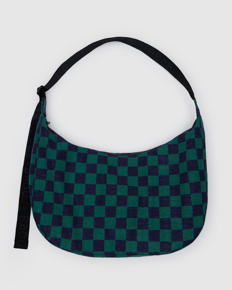 BAGGU Wholesale Crescent Bags Large Nylon Crescent Bag - Navy Green Check