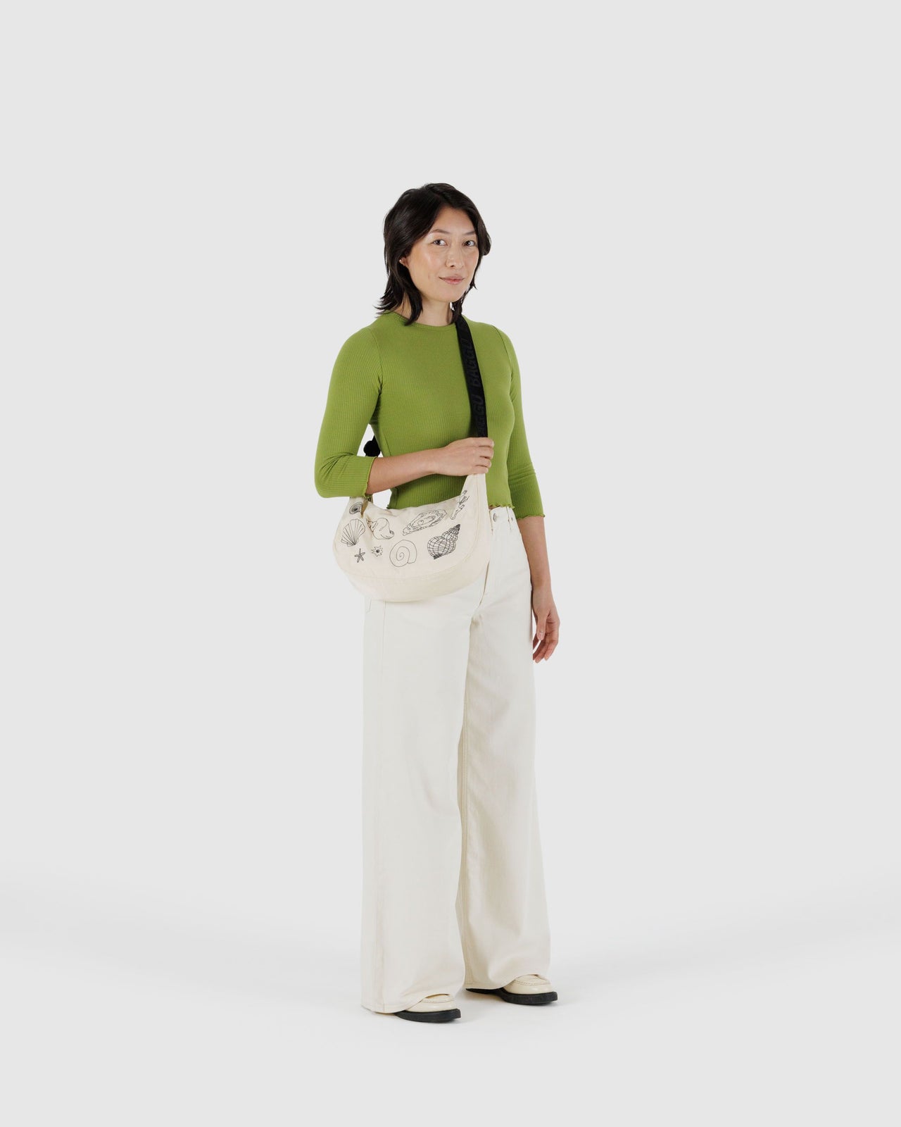 Medium Nylon Crescent Bag - Embroidered Shells