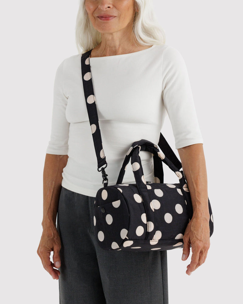 BAGGU Wholesale  Nylon Duffle Bag - Black and Cream Polka Dot