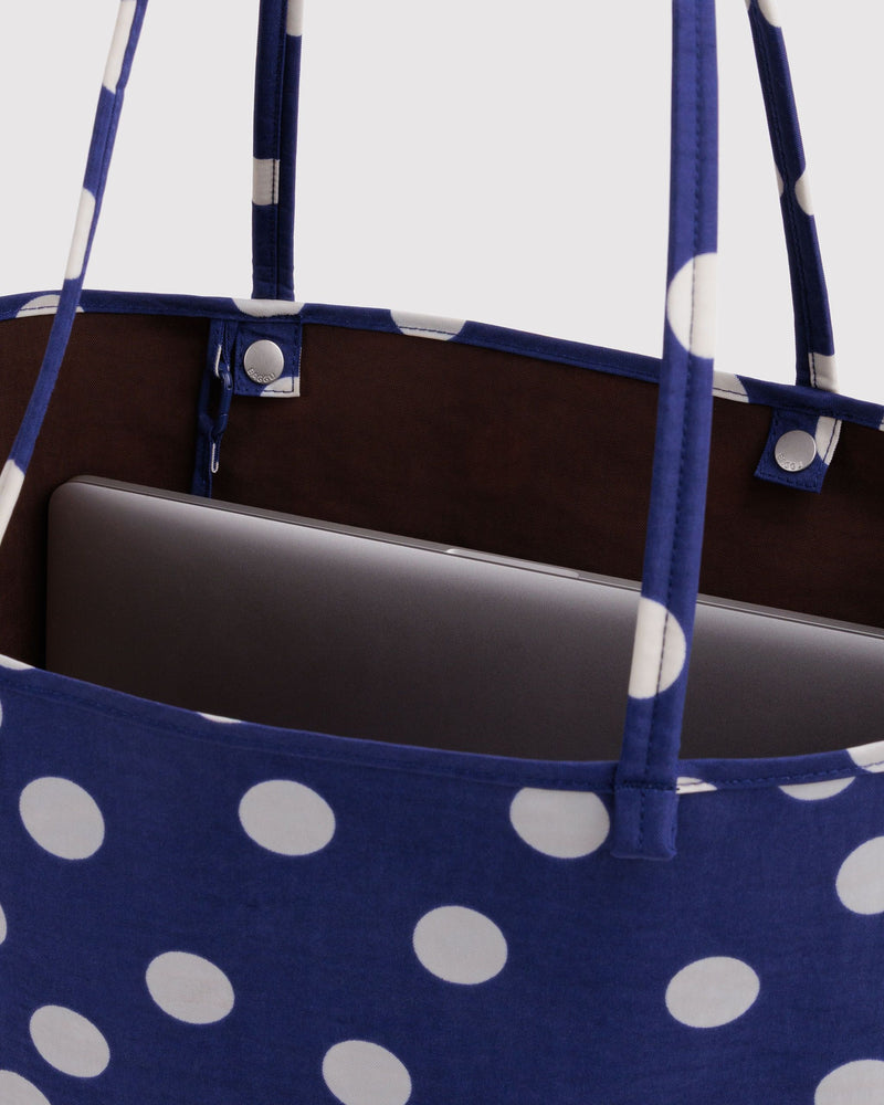 BAGGU Wholesale  Large Nylon Reversible Tote - Navy Polka Dot Mix