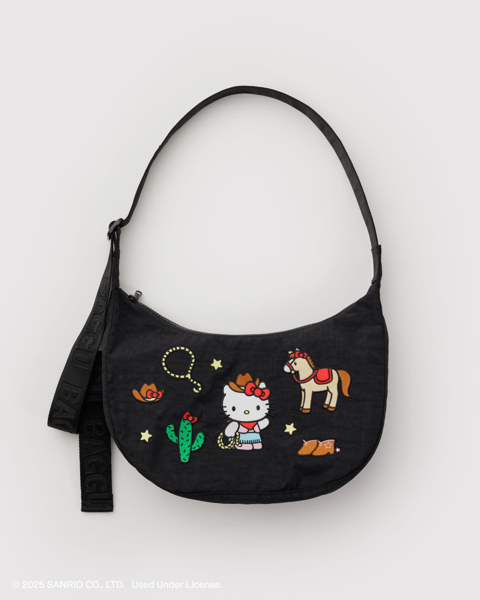 BAGGU Wholesale Cross Body Medium Nylon Crescent Bag - Embroidered Hello Kitty Western
