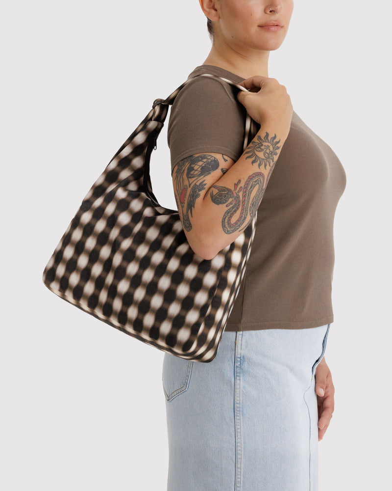 BAGGU Wholesale  Nylon Shoulder Bag - Blurred Gingham Brown