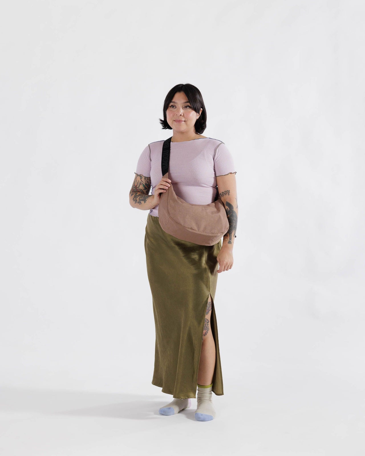 Medium Nylon Crescent Bag - Cocoa