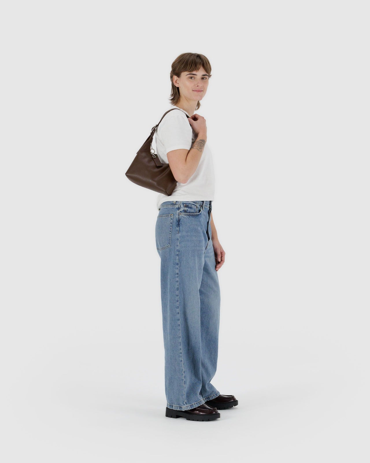 Mini Recycled Leather Shoulder Bag - Brown