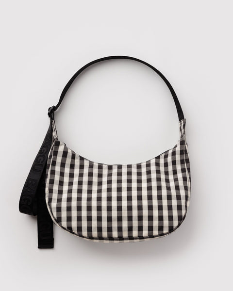 BAGGU Wholesale Shop All Medium Nylon Crescent Bag - Black and Cream Gingham