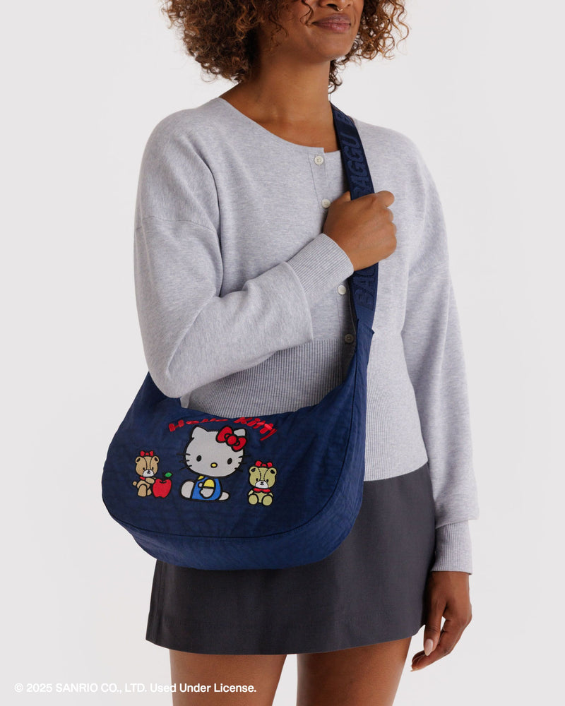 BAGGU Wholesale Cross Body Medium Nylon Crescent Bag - Embroidered Hello Kitty & Teddy