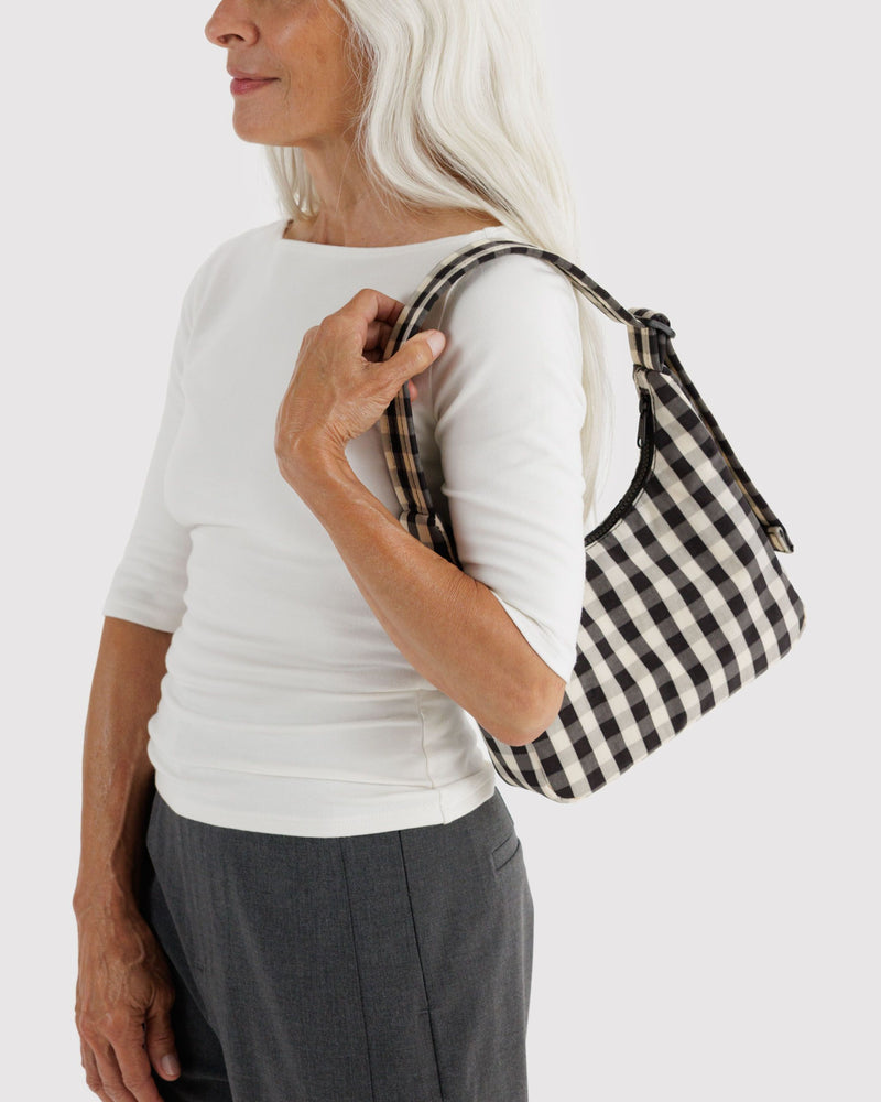 BAGGU Wholesale  Mini Nylon Shoulder Bag - Black and Cream Gingham
