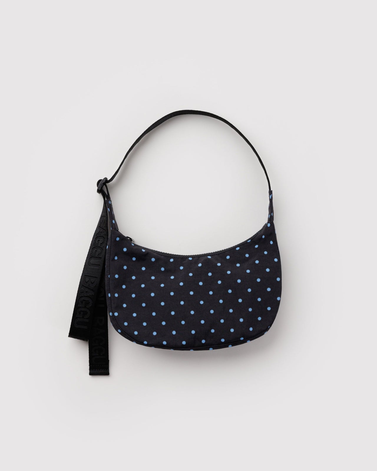 Small Nylon Crescent Bag - Black and Sky Blue Micro Dot
