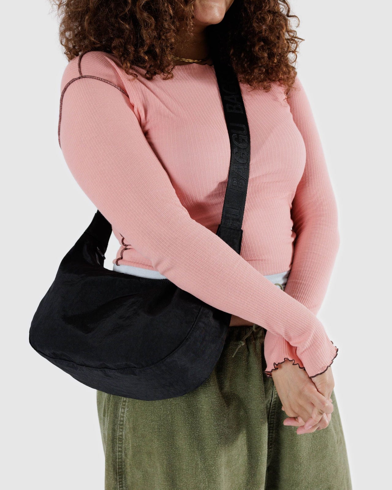 Medium Nylon Crescent Bag - Black SP24