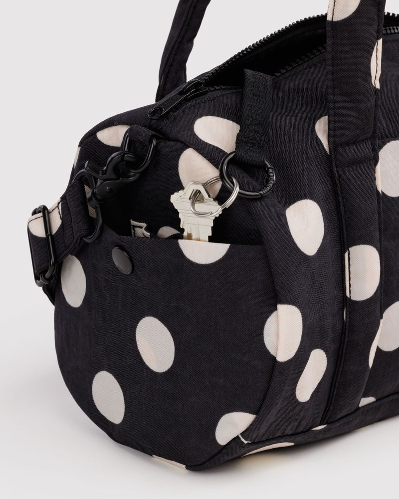 BAGGU Wholesale  Nylon Duffle Bag - Black and Cream Polka Dot