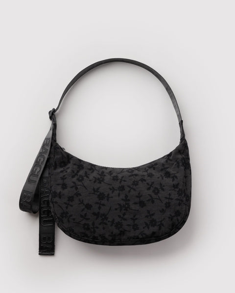 BAGGU Wholesale Shop All Medium Nylon Crescent Bag - Charcoal Ditsy Floral
