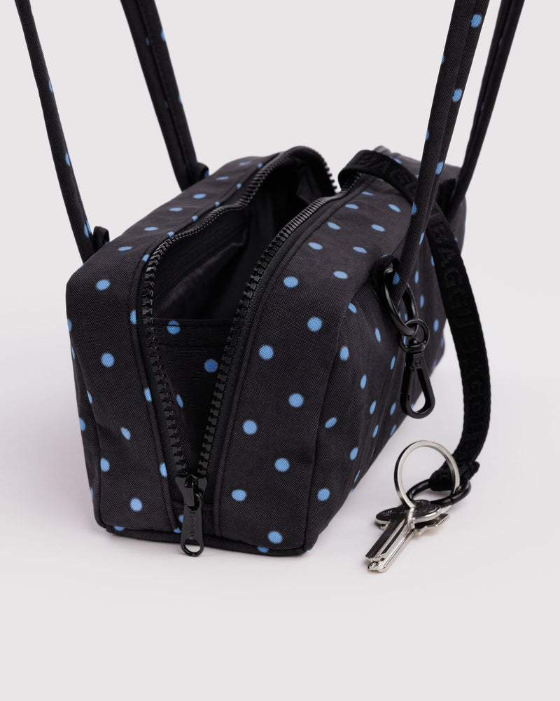 BAGGU Wholesale  Small Nylon Bowler Bag - Black and Sky Blue Micro Dot
