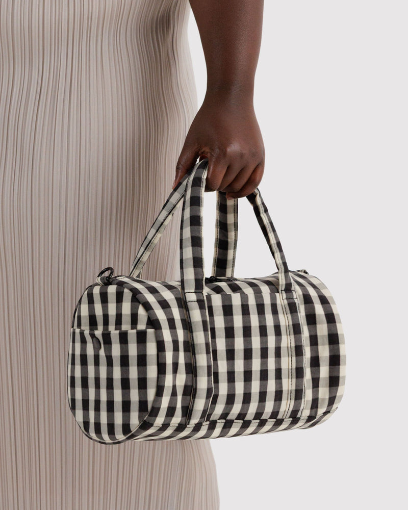 BAGGU Wholesale  Nylon Duffle Bag - Black and Cream Gingham
