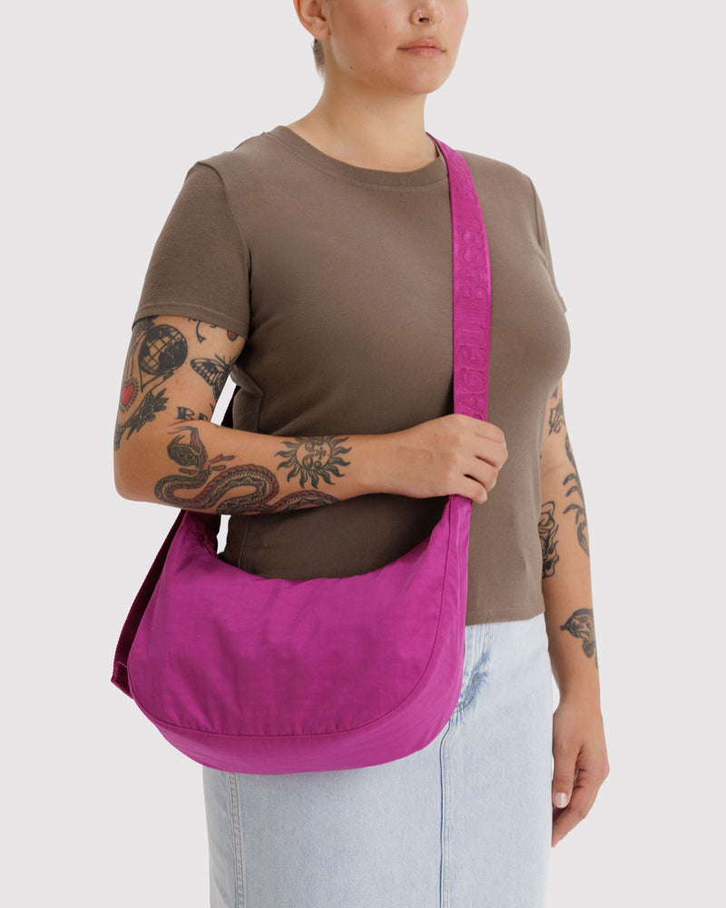 BAGGU Wholesale Cross Body Medium Nylon Crescent Bag - Deep Fuchsia