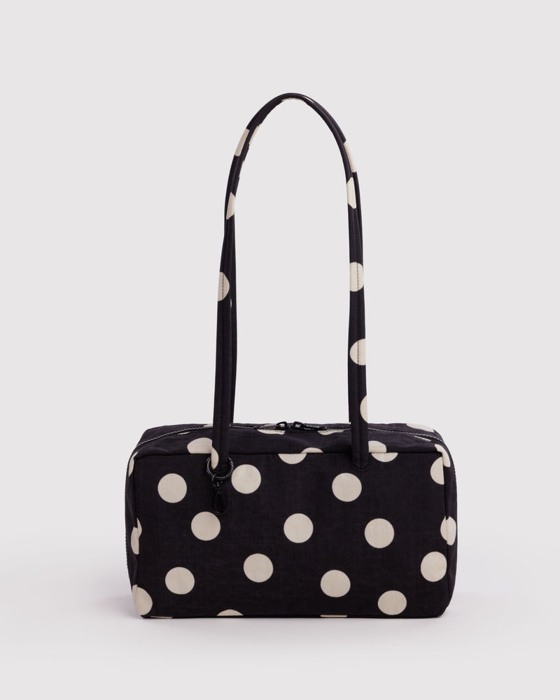 BAGGU Wholesale  Nylon Bowler Bag - Black and Cream Polka Dot