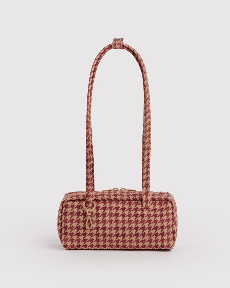 BAGGU Wholesale  Small Nylon Bowler Bag - Tan Houndstooth