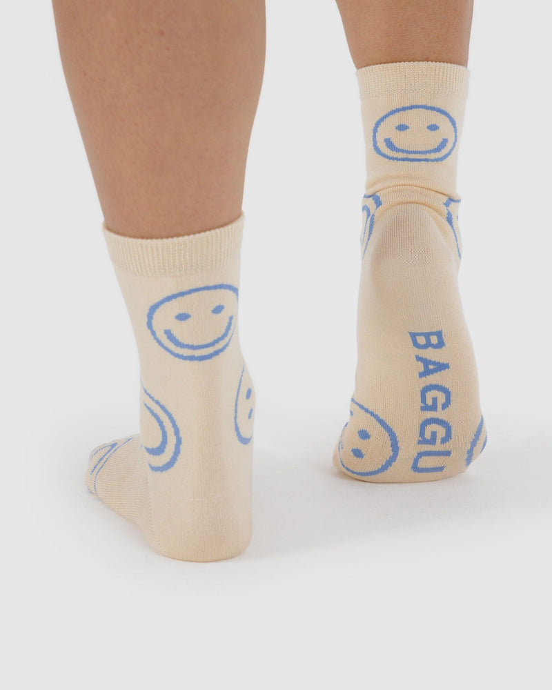 BAGGU Wholesale Socks Crew Sock - Ecru Periwinkle Happy
