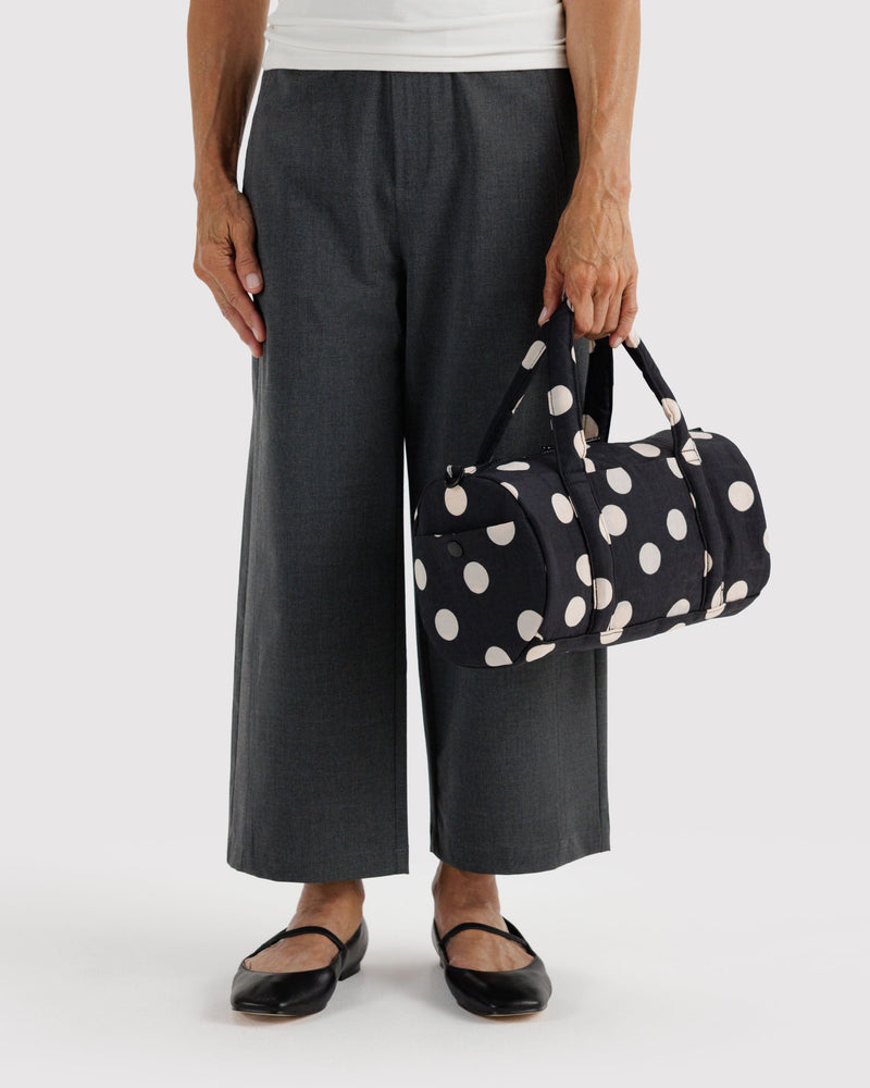 BAGGU Wholesale  Nylon Duffle Bag - Black and Cream Polka Dot