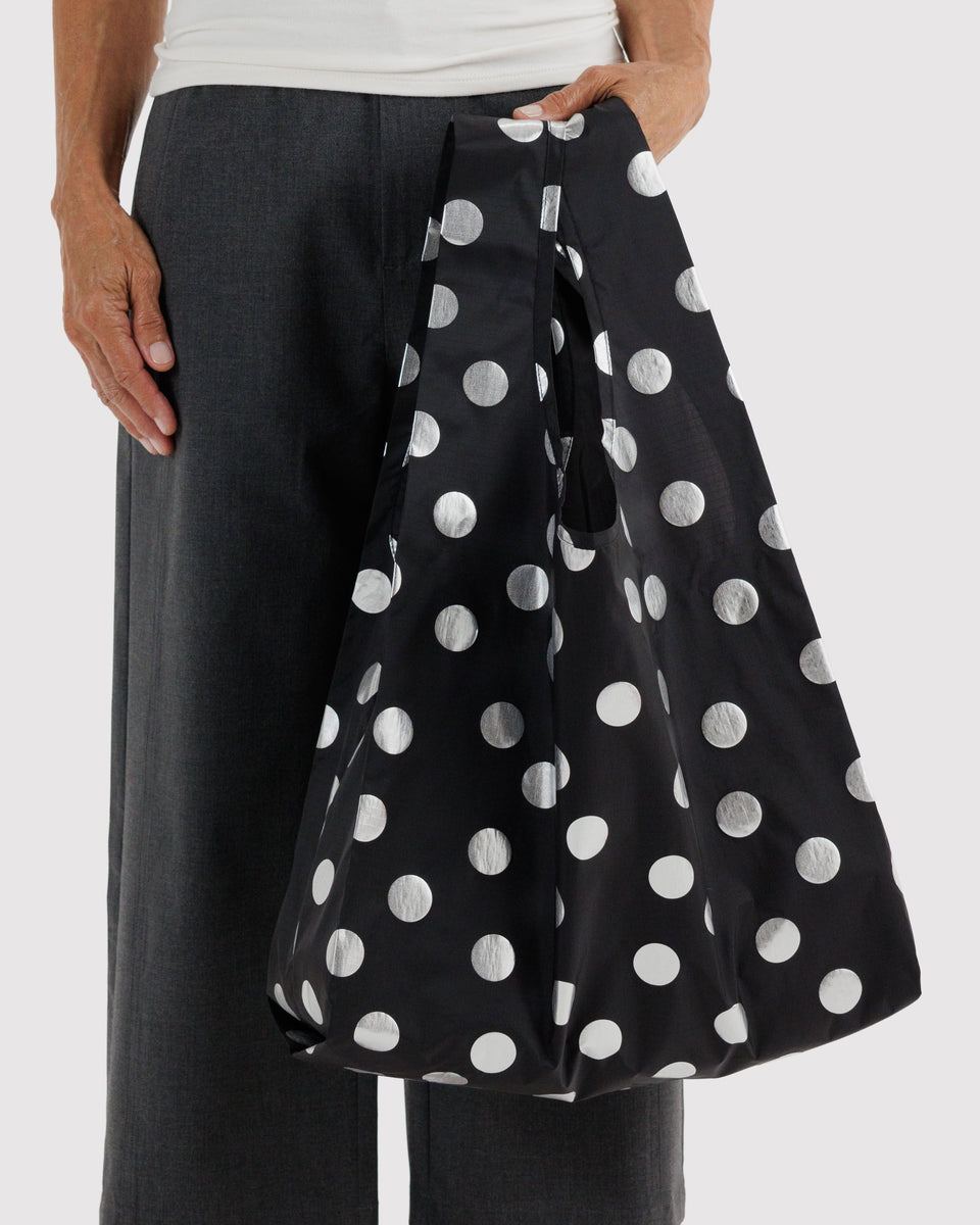 BAGGU Wholesale Metallics Standard Baggu - Silver Metallic Polka Dot