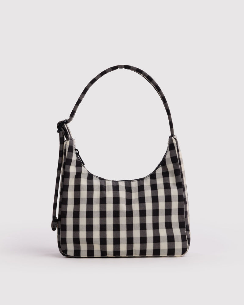 BAGGU Wholesale  Mini Nylon Shoulder Bag - Black and Cream Gingham