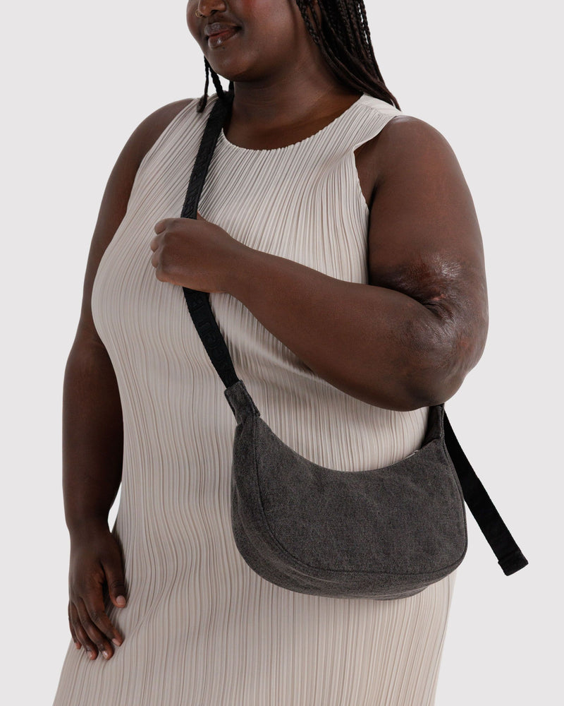BAGGU Wholesale  Small Denim Crescent Bag - Washed Black Denim