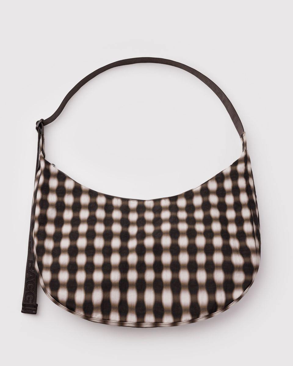 BAGGU Wholesale Cross Body Large Nylon Crescent Bag - Blurred Gingham Brown