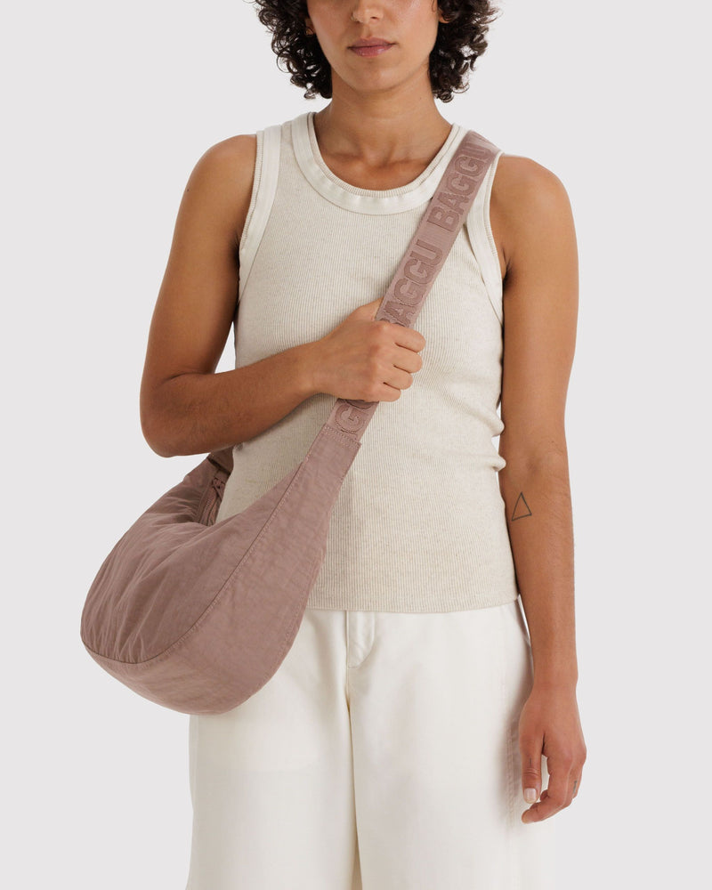BAGGU Wholesale Cross Body Medium Nylon Crescent Bag - Toasted Almond