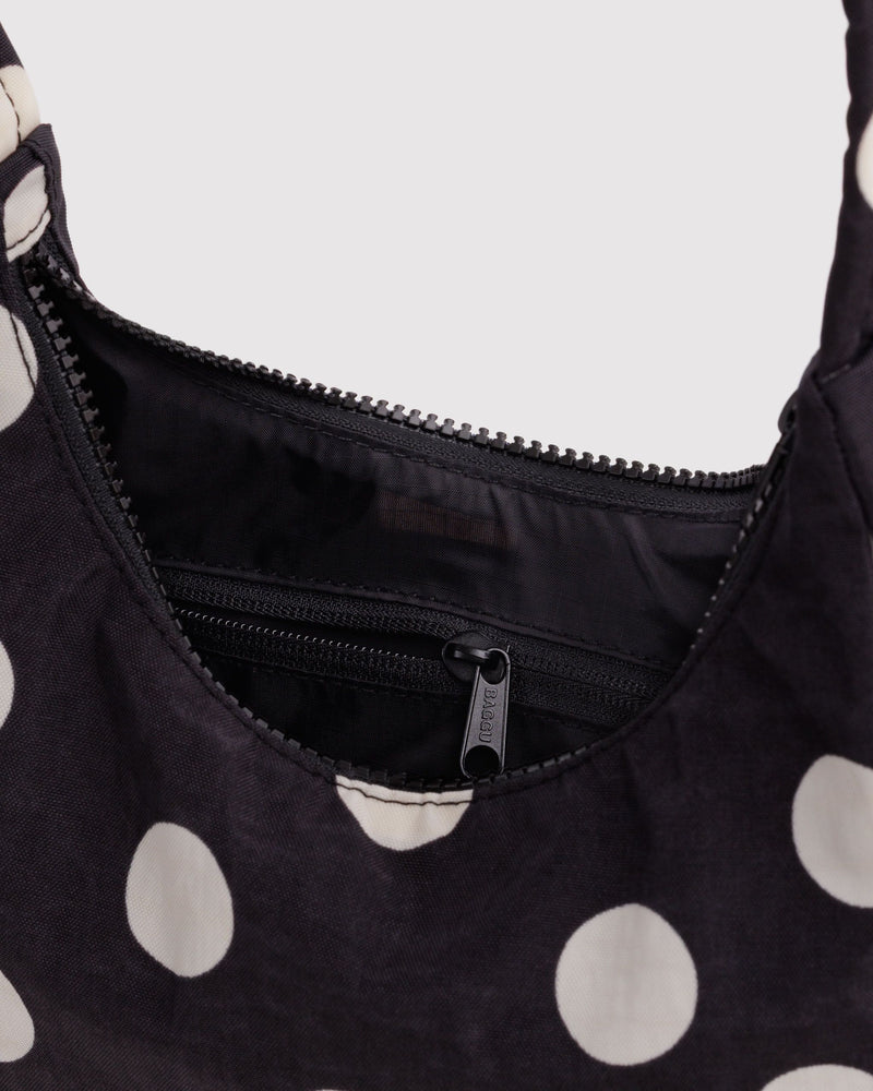 BAGGU Wholesale  Mini Nylon Shoulder Bag - Black and Cream Polka Dot