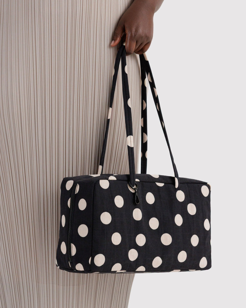 BAGGU Wholesale  Medium Nylon Bowler Bag - Black and Cream Polka Dot