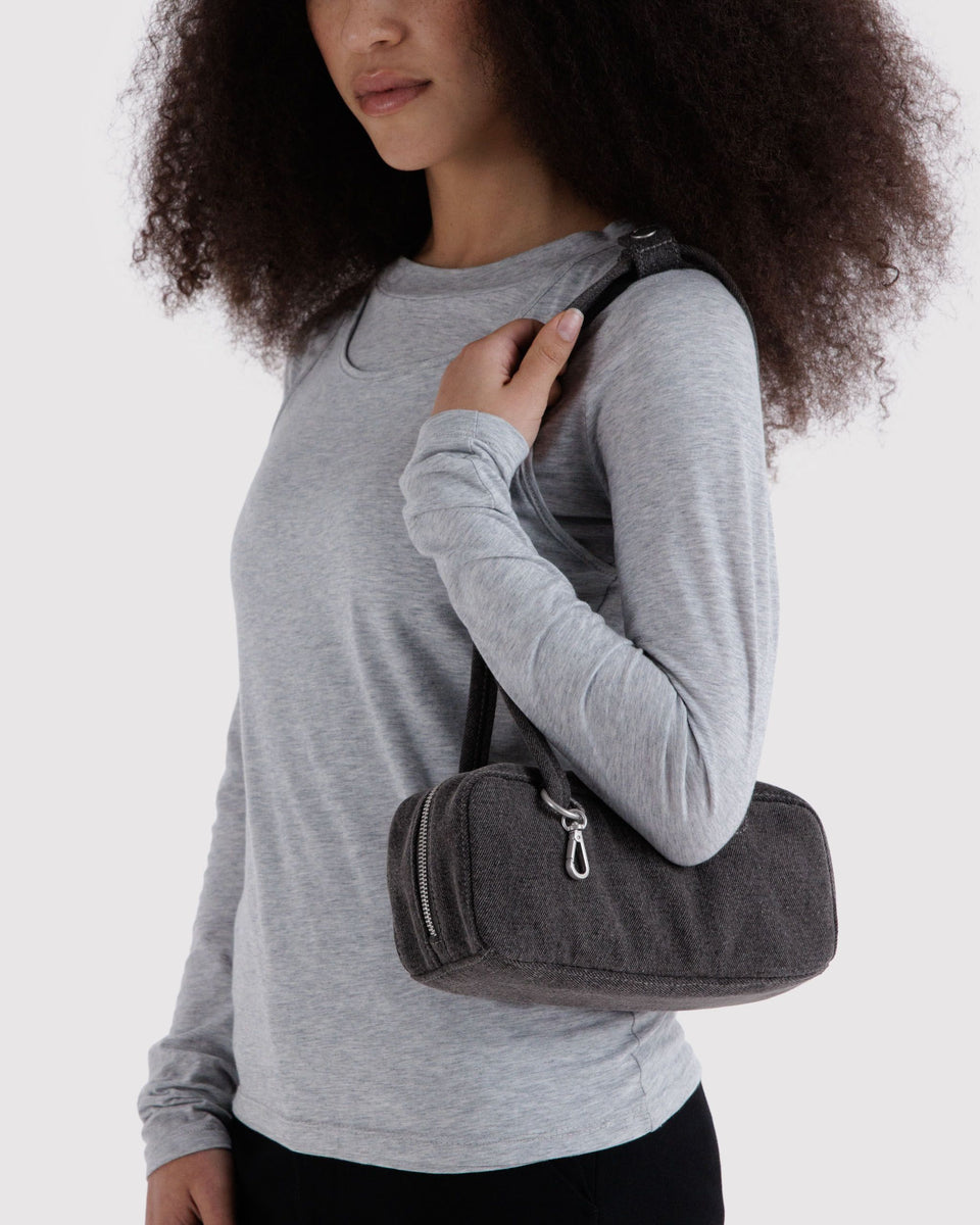 BAGGU Wholesale Washed Black Denim Small Denim Bowler Bag - Washed Black Denim
