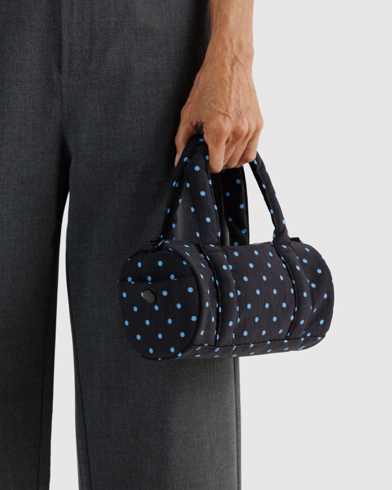 BAGGU Wholesale  Small Nylon Duffle Bag - Black and Sky Blue Micro Dot