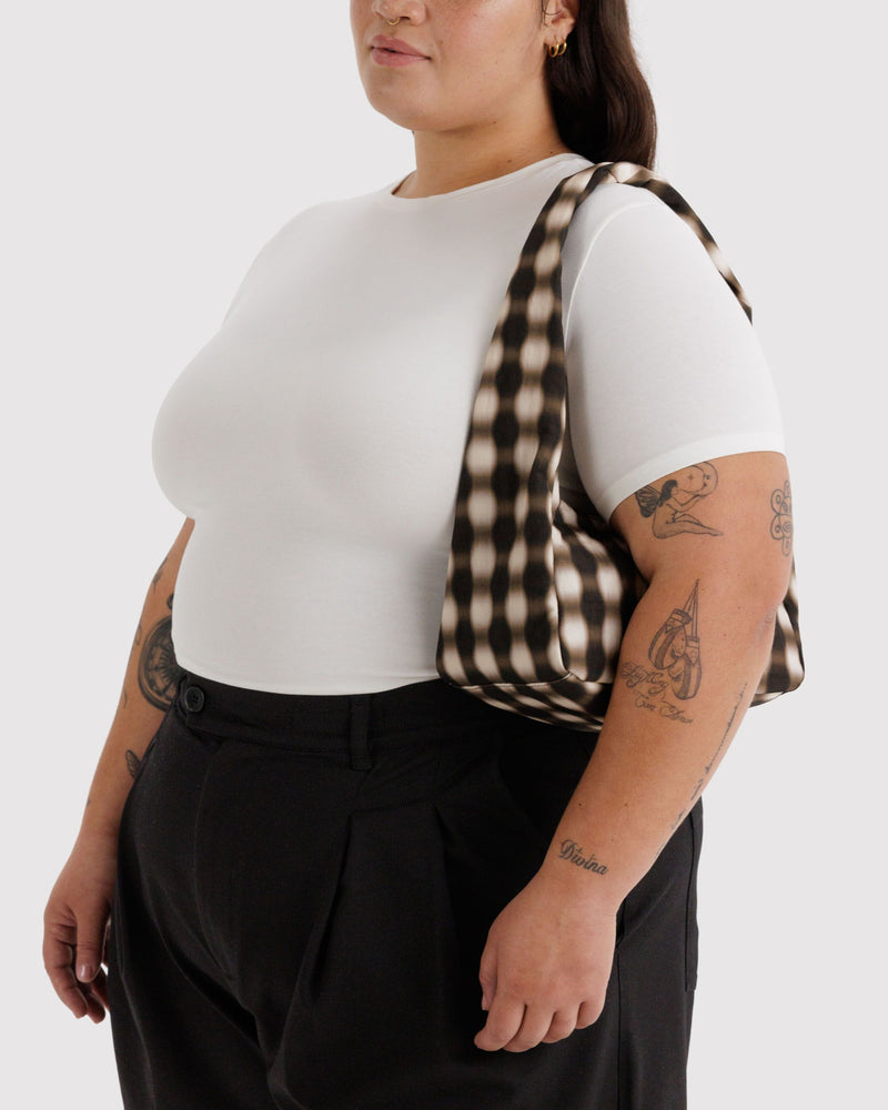 BAGGU Wholesale  Small Nylon Meringue Bag - Blurred Gingham Brown