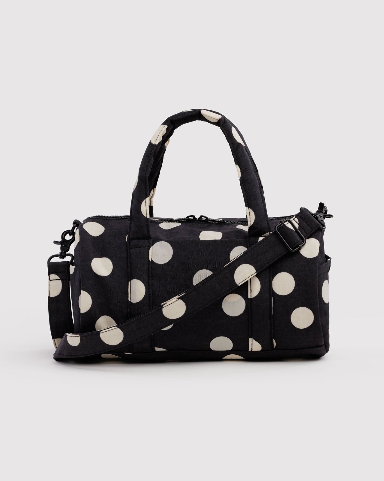 Nylon Duffle Bag - Black and Cream Polka Dot