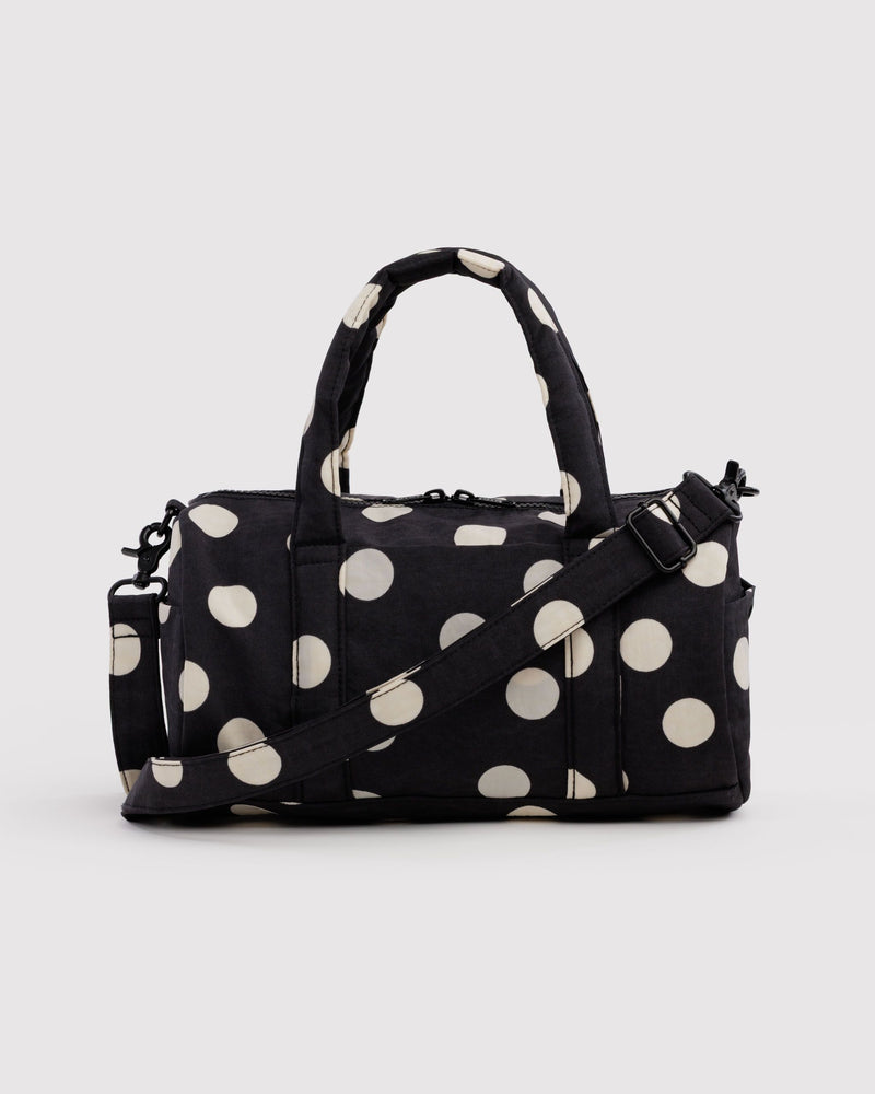 BAGGU Wholesale  Nylon Duffle Bag - Black and Cream Polka Dot