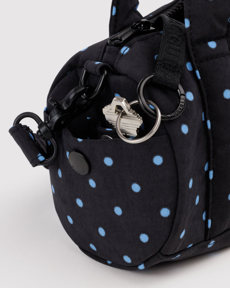 BAGGU Wholesale  Small Nylon Duffle Bag - Black and Sky Blue Micro Dot
