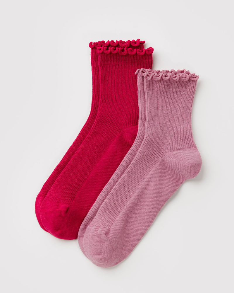 BAGGU Wholesale  Lettuce Edge Sock Set of 2 - Wild Plum & Cherry