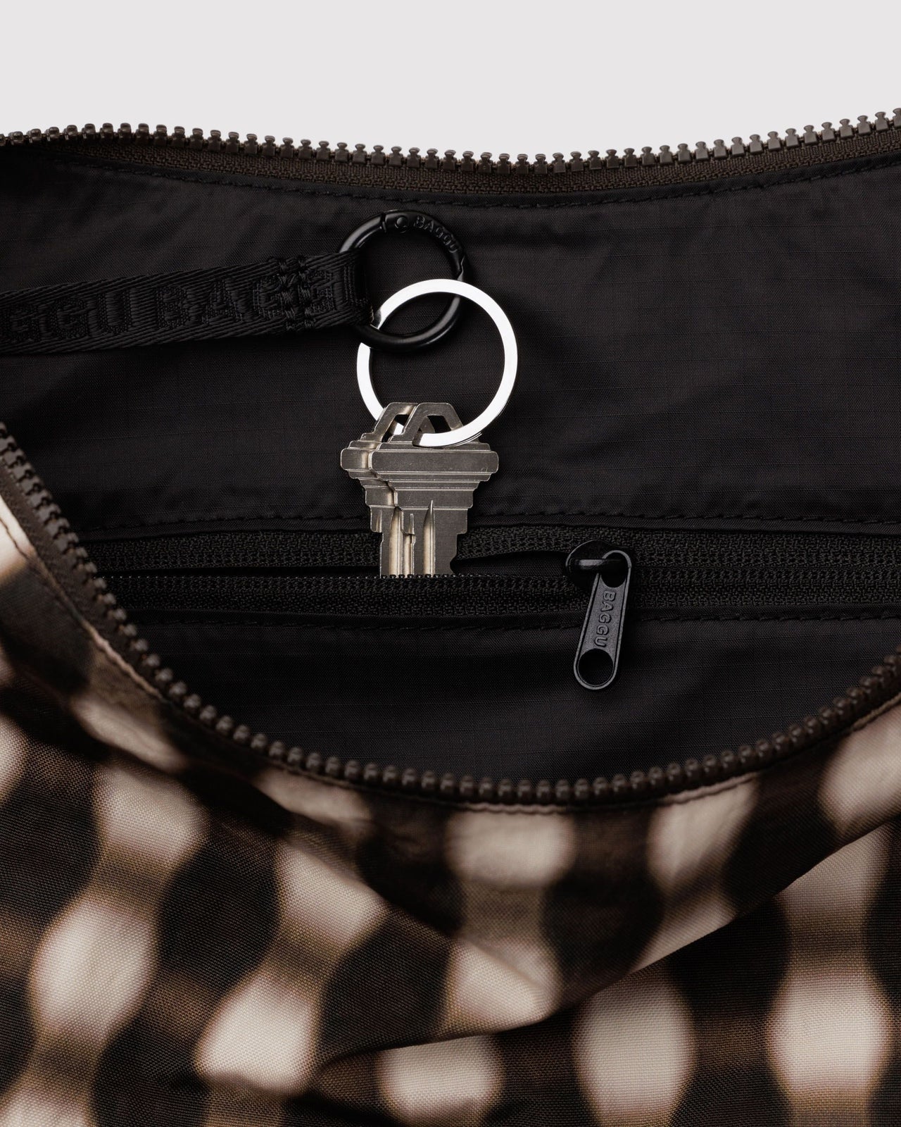 Large Nylon Crescent Bag - Blurred Gingham Brown