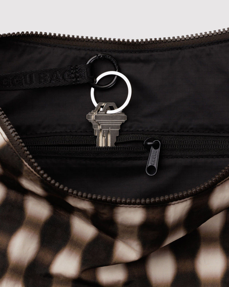 BAGGU Wholesale Cross Body Large Nylon Crescent Bag - Blurred Gingham Brown