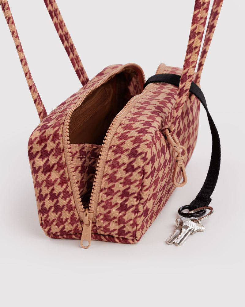 BAGGU Wholesale  Small Nylon Bowler Bag - Tan Houndstooth