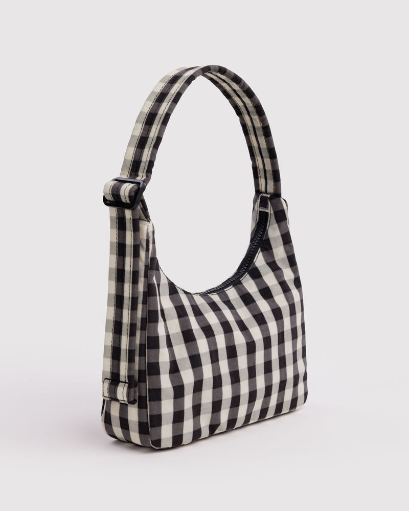 BAGGU Wholesale  Mini Nylon Shoulder Bag - Black and Cream Gingham