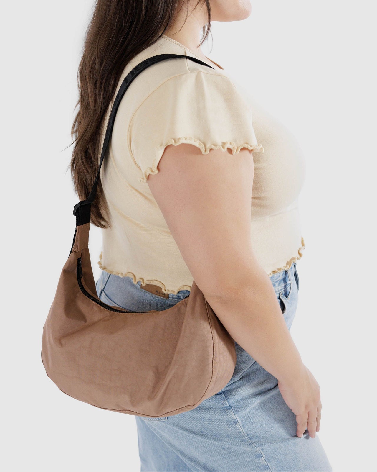 Medium Nylon Crescent Bag - Cocoa