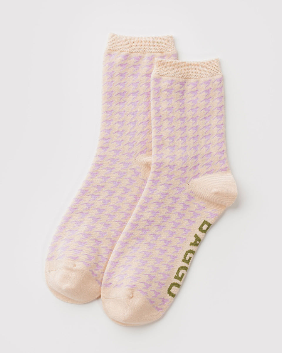 BAGGU Wholesale Socks Crew Sock - Pink Houndstooth